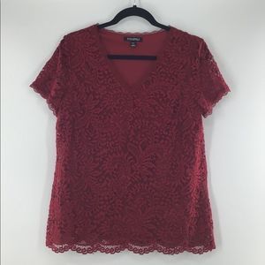 Roz & Ali Lace Deep Red Paisley Floral Blouse LNC
